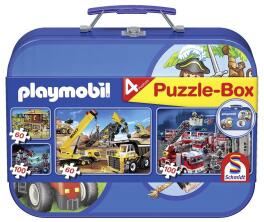 Puzzle 2x60 + 2x100 w walizce Playmobil niebieski