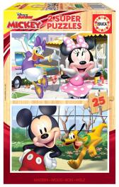 Puzzle 2x25 Myszka Miki i przyjaciele (drewniane)